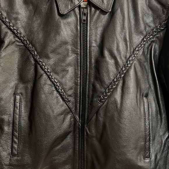 Interstate Leather braid trim motorcycle leather jacket NWT - Picture 6 of 7